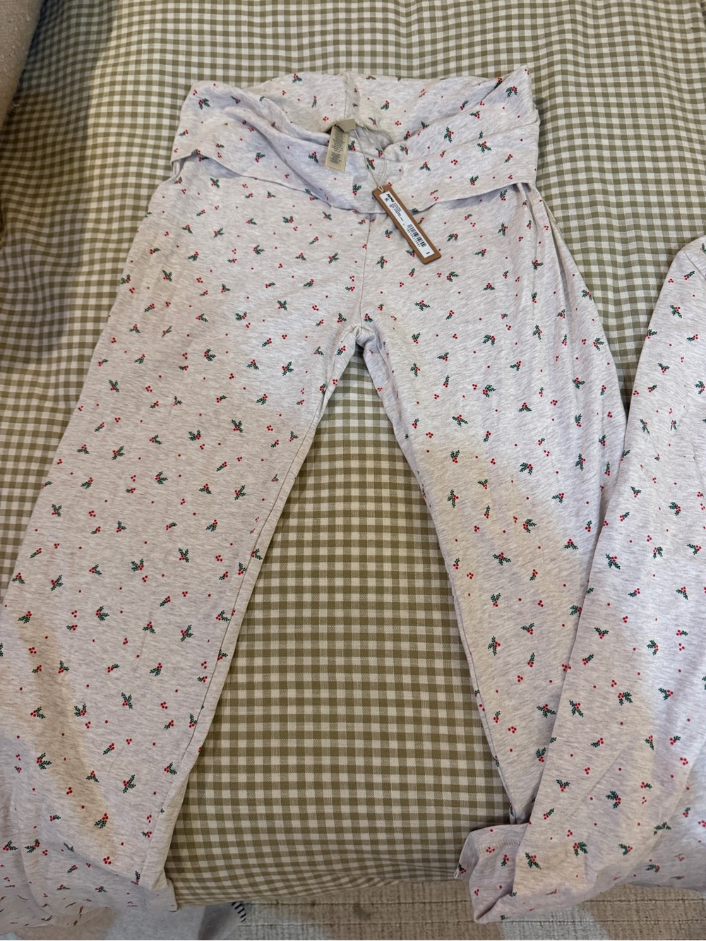 Skims Cotton Jersey fold over pants - oatmeal berry print- size large